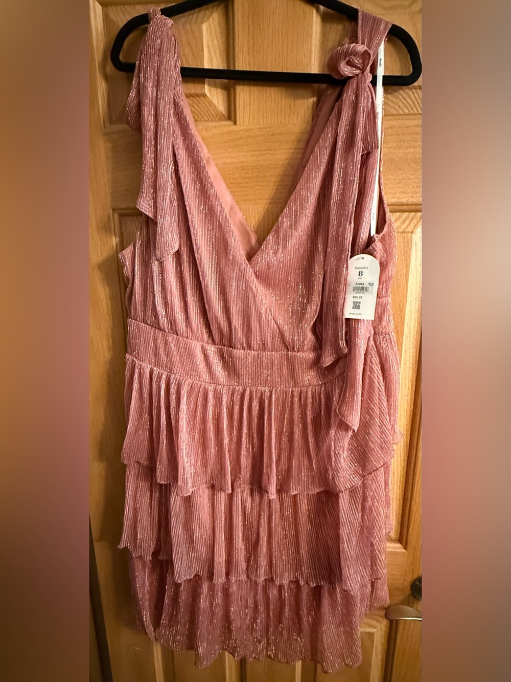 ARULA Dusty Pink Metallic One-Shoulder Ruffle Dress